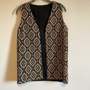 VTG Vest Tapestry Carpet Medium 60s 70s Black Eclectic Medallion Boho Hippie